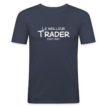 Le meilleur trader c'est moi - T-shirt près du corps Homme - bleu marine - Devant - Nik (191cm)