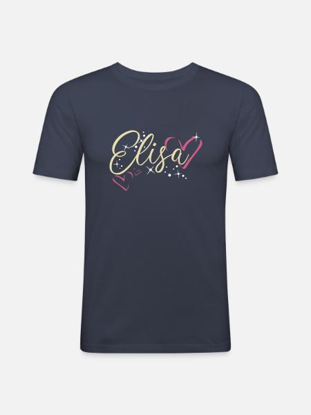 Elisa Cognome Nome Calligrafia Cuore - Maglietta aderente da uomo - navy