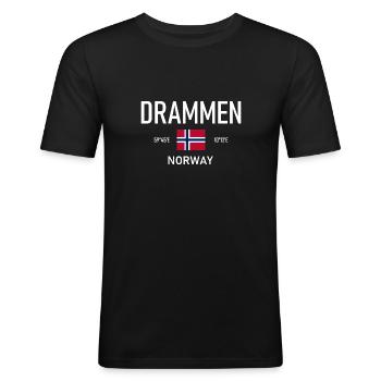 Drammen - Norvège - Coordonnées - Drapeau - T-shirt près du corps Homme - noir - Devant - Nik (191cm)