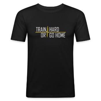 train hard or go home gym wear Motivation - Männer Slim Fit T-Shirt - Schwarz - Vorne - Nik (191cm)