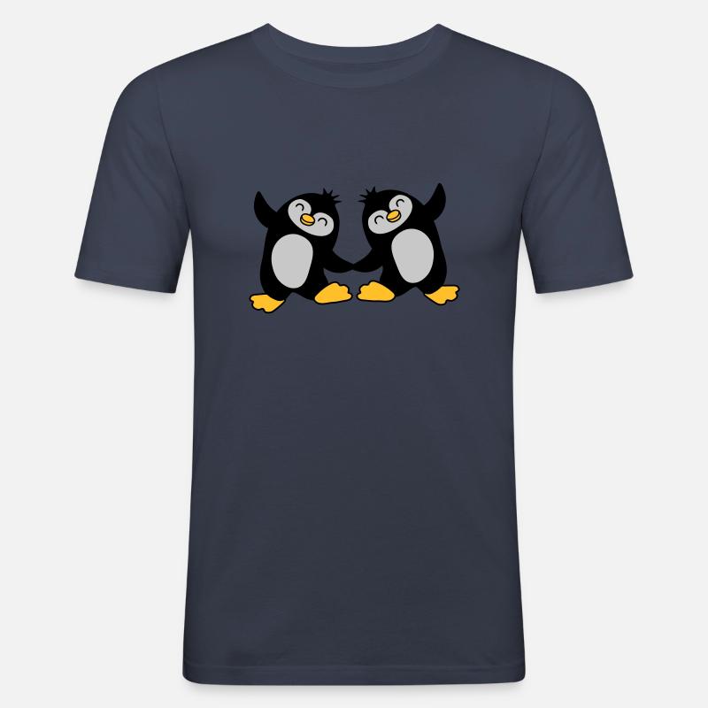 2 pingouins mignons dansant - T-shirt près du corps Homme - bleu marine