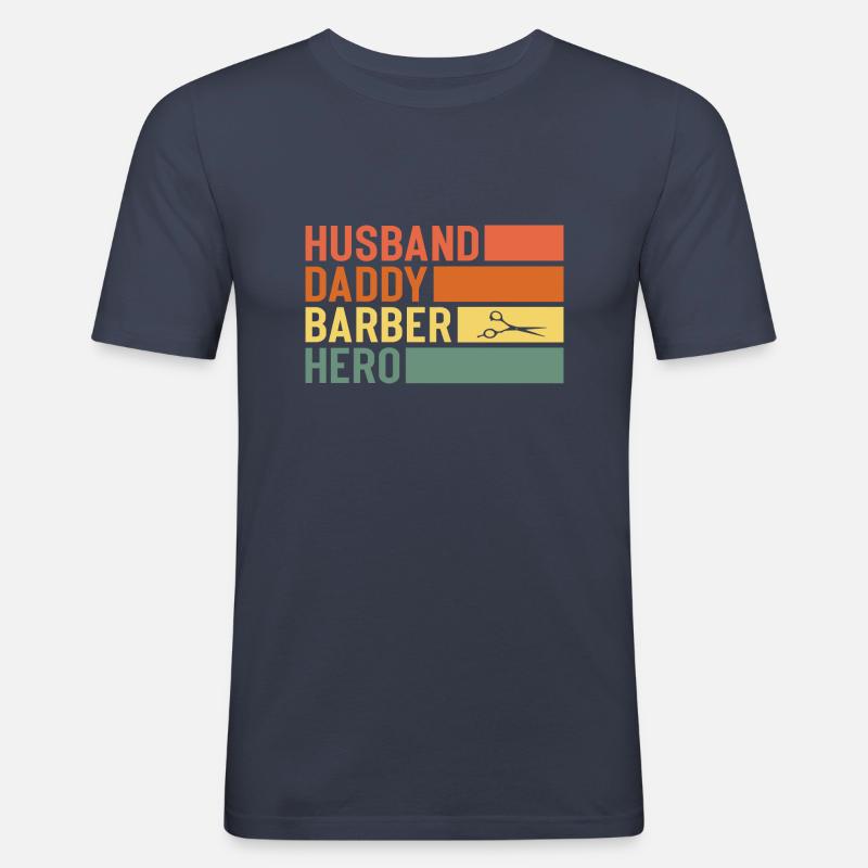 Husband Daddy Barber Hero - Männer Slim Fit T-Shirt - Navy