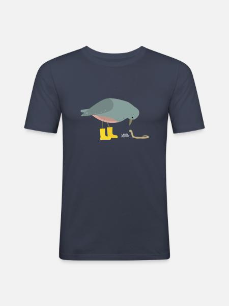 Pigeon with worm - Men's Slim Fit T-Shirt - navy