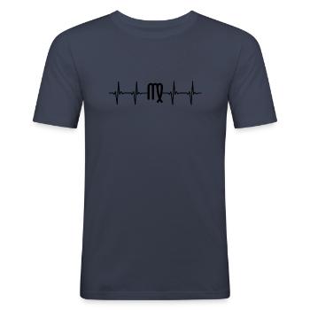 J’aime Virgo Heartbeat Pulse - Zodiac Design - T-shirt près du corps Homme - bleu marine - Devant - Nik (191cm)