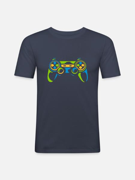 Bunter Controller Retro Konsole - Männer Slim Fit T-Shirt - Navy