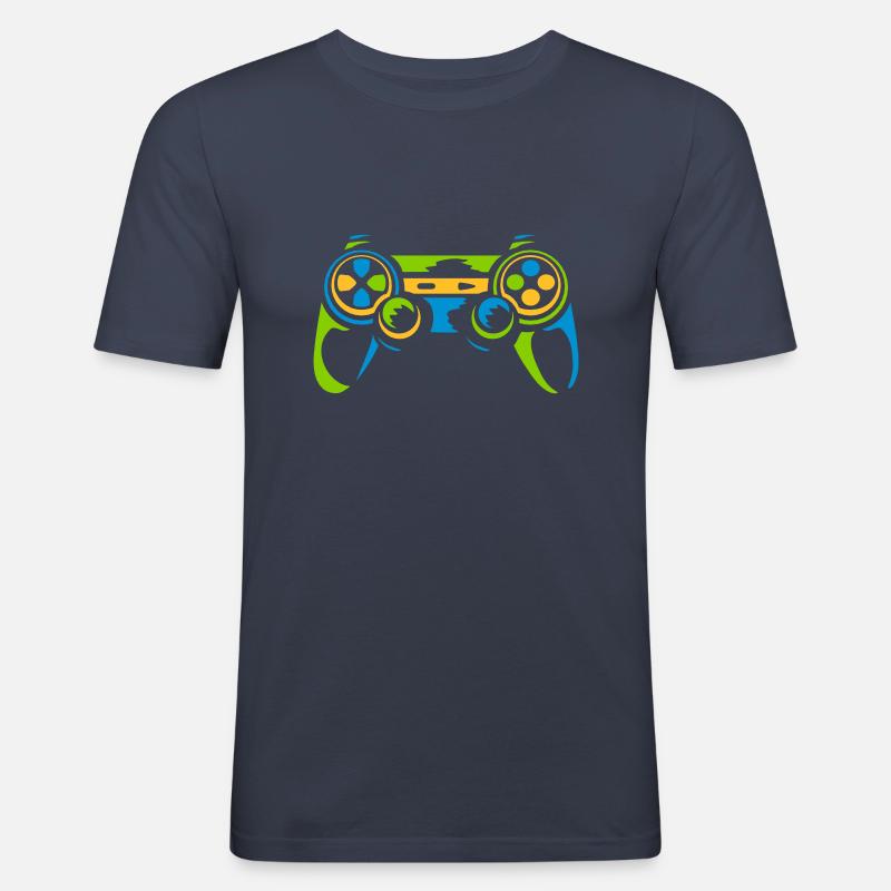 Bunter Controller Retro Konsole - Männer Slim Fit T-Shirt - Navy