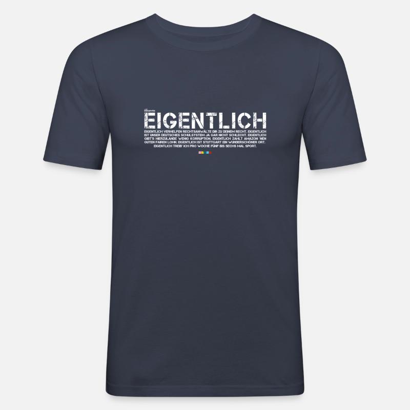 Eigentlich (weiß, mit Stabil Logo) - Männer Slim Fit T-Shirt - Navy