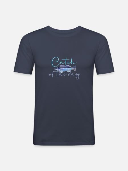 catch of the day,pike,fish,angler - Men's Slim Fit T-Shirt - navy