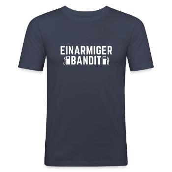 Einarmiger Bandit Lustiger Spruch Tankpreis - Männer Slim Fit T-Shirt - Navy - Vorne - Nik (191cm)