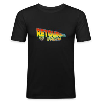 retour dans ton vagin - T-shirt près du corps Homme - noir - Devant - Nik (191cm)