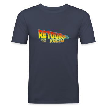 retour dans ton vagin - T-shirt près du corps Homme - bleu marine - Devant - Nik (191cm)
