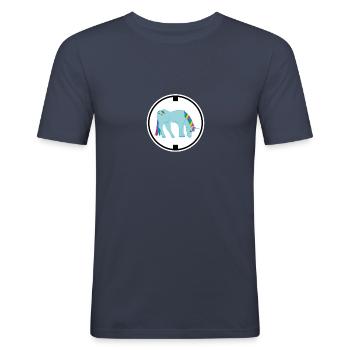 LOGO Einhorn türkis Regenbogen - Männer Slim Fit T-Shirt - Navy - Vorne - Nik (191cm)