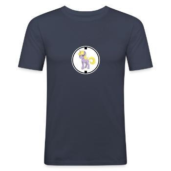 LOGO Einhorn pink gelb - Männer Slim Fit T-Shirt - Navy - Vorne - Nik (191cm)
