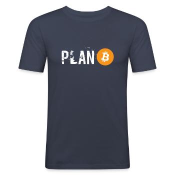 Plan B Bitcoin Crypto - Männer Slim Fit T-Shirt - Navy - Vorne - Nik (191cm)
