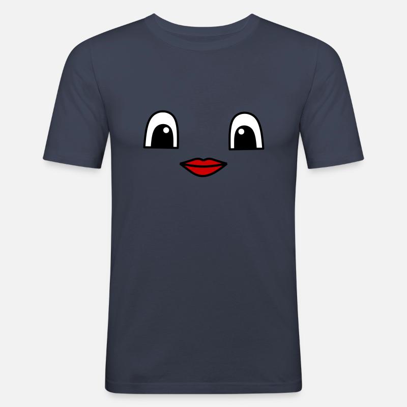 Cute face with red lips - Männer Slim Fit T-Shirt - Navy