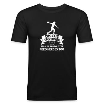 Parce que le putter a besoin de héros, Frau Discuswerfen - T-shirt près du corps Homme - noir - Devant - Nik (191cm)