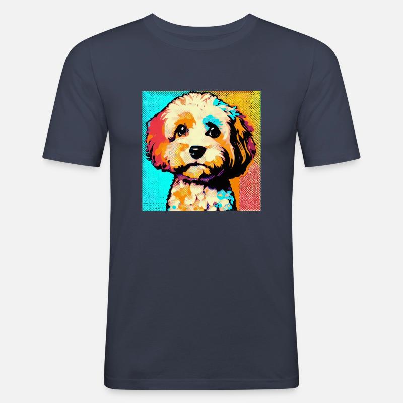 Cavapoo Pop Art - Männer Slim Fit T-Shirt - Navy