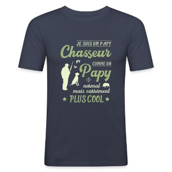 Grand Père Chasseur Humour Chasse Papy Cool Papi - T-shirt près du corps Homme - bleu marine - Devant - Nik (191cm)