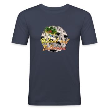 Urlaub auf Balkonien - Männer Slim Fit T-Shirt - Navy - Vorne - Nik (191cm)