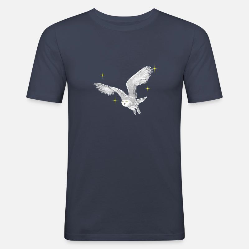 Hand gezeichnete Schneeeule mit Sternen - Männer Slim Fit T-Shirt - Navy