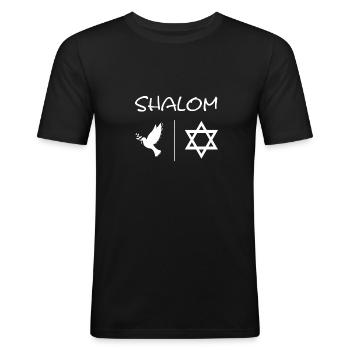 Shalom avec l’étoile de David et la colombe de la paix - T-shirt près du corps Homme - noir - Devant - Nik (191cm)