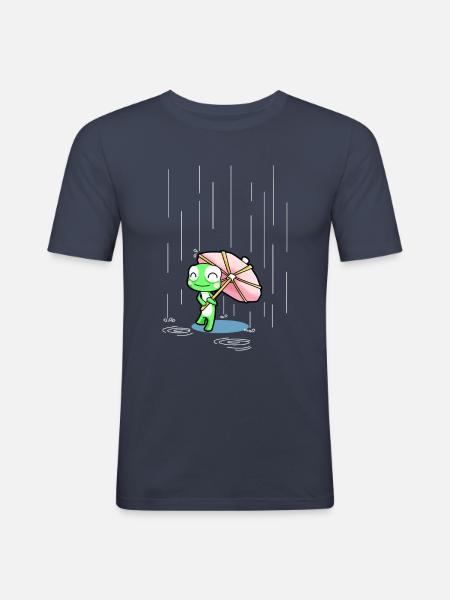 Happy Frog with a Pink Party Umbrella in the Rain - Slim Fit T-shirt herr - marinblå