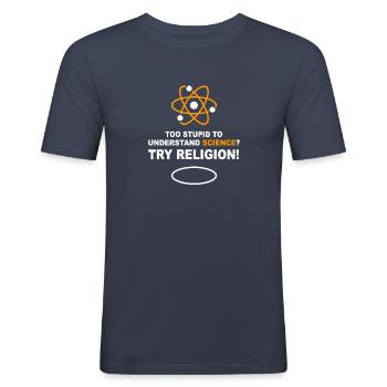 Science vs religion - T-shirt près du corps Homme - bleu marine - Devant - Nik (191cm)