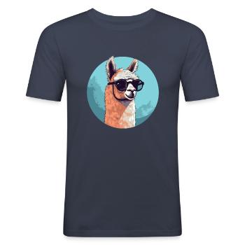 Alpaca Lama Sunglasses - Men's Slim Fit T-Shirt - navy - Front - Nik (191cm)