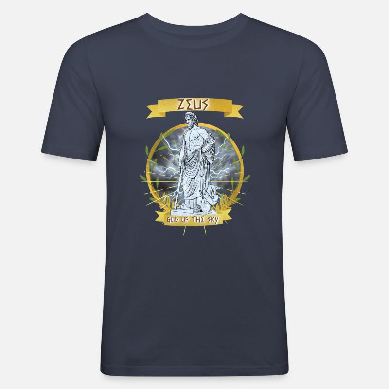 Zeus Dio mitologia greca, fulmine, oro - Maglietta aderente da uomo - navy