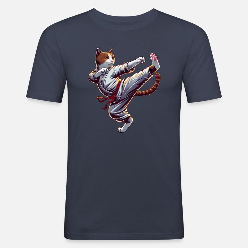 Coole Karate-Katze im Comic-Stil - Männer Slim Fit T-Shirt - Navy