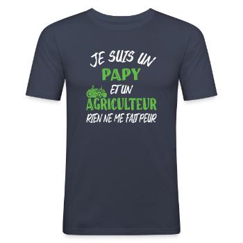 Papy agriculteur humour retraité tracteur cadeau - T-shirt près du corps Homme - bleu marine - Devant - Nik (191cm)