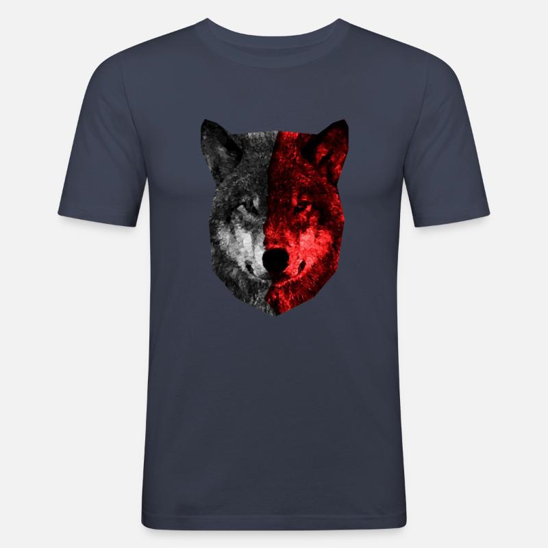 wolf hund polygon schwarz rot - Männer Slim Fit T-Shirt - Navy
