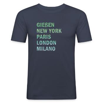 Metropole Gießen - Männer Slim Fit T-Shirt - Navy - Vorne - Nik (191cm)