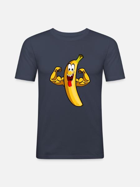 Banane Frutarier Ernährung stark Bizeps Power - Männer Slim Fit T-Shirt - Navy