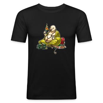 smoking buddah - Männer Slim Fit T-Shirt - Schwarz - Vorne - Nik (191cm)