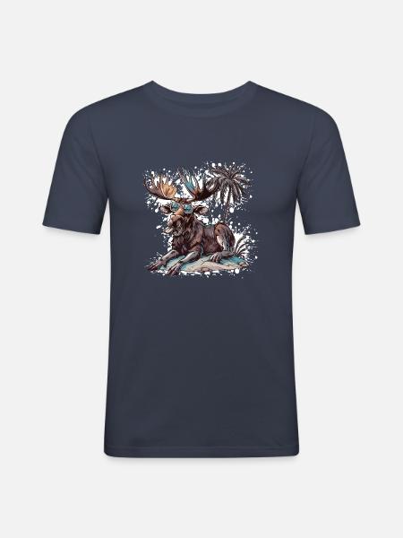 Moose Island Palm Tree - Men's Slim Fit T-Shirt - navy