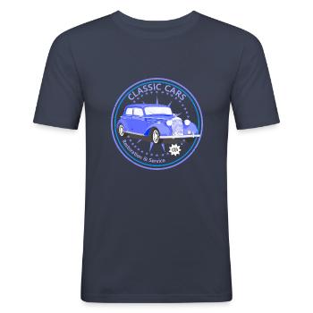 Voitures classiques, voitures anciennes - T-shirt près du corps Homme - bleu marine - Devant - Nik (191cm)