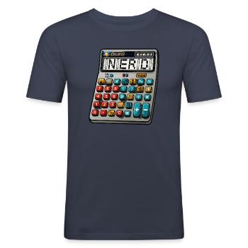 Retro Taschenrechner - Nerd Calculator - Männer Slim Fit T-Shirt - Navy - Vorne - Nik (191cm)