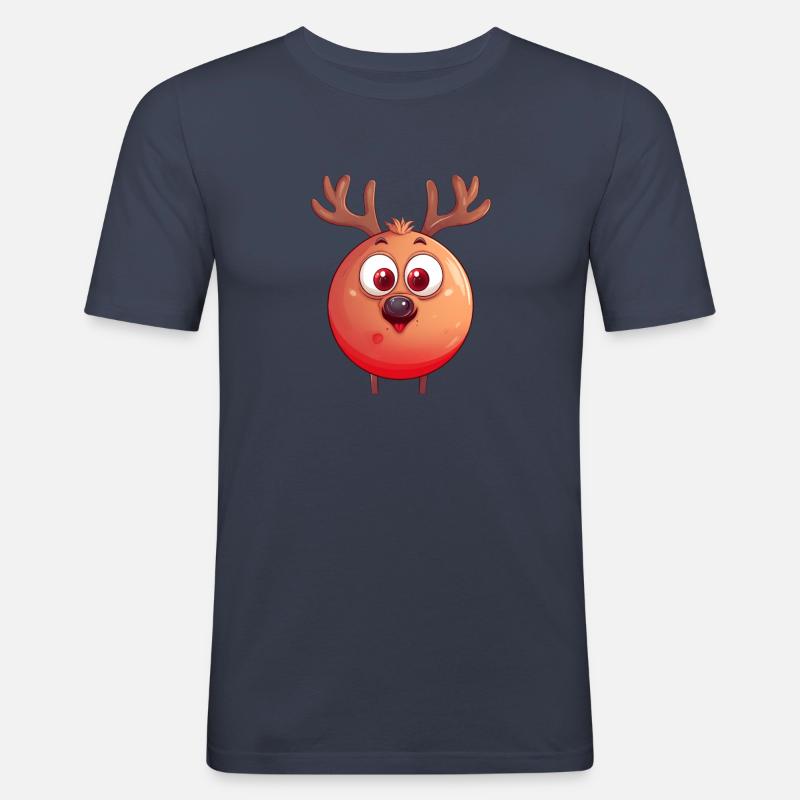 Rundes Rentier-Weihnachtskugel Comic Design - Männer Slim Fit T-Shirt - Navy