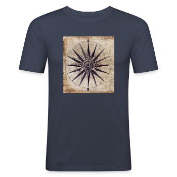 Kompass - Männer Slim Fit T-Shirt - Navy - Vorne - Nik (191cm)