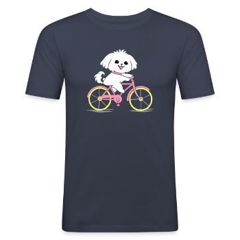 Maltesisches Fahrrad Hund Geschenk Retro - Männer Slim Fit T-Shirt - Navy - Vorne - Nik (191cm)