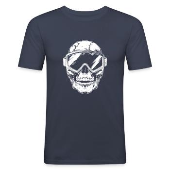 Ski Skibrille Skull - Männer Slim Fit T-Shirt - Navy - Vorne - Nik (191cm)