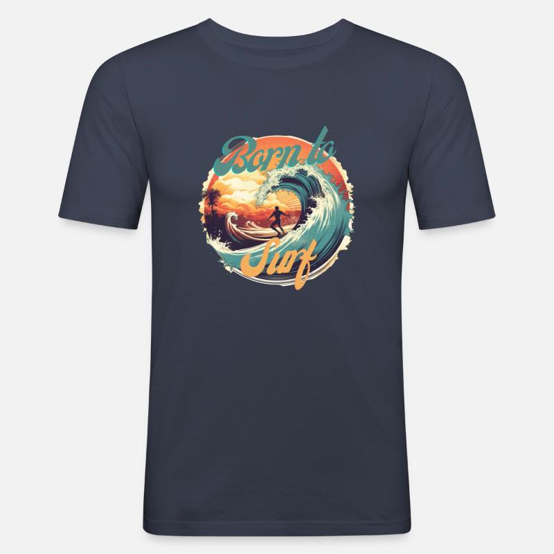 born to surf 2 - Männer Slim Fit T-Shirt - Navy