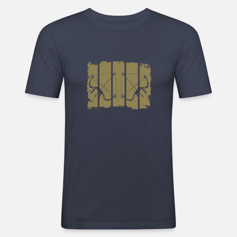 Bogenschießen Kompositbogen Retro Streifen - Männer Slim Fit T-Shirt - Navy