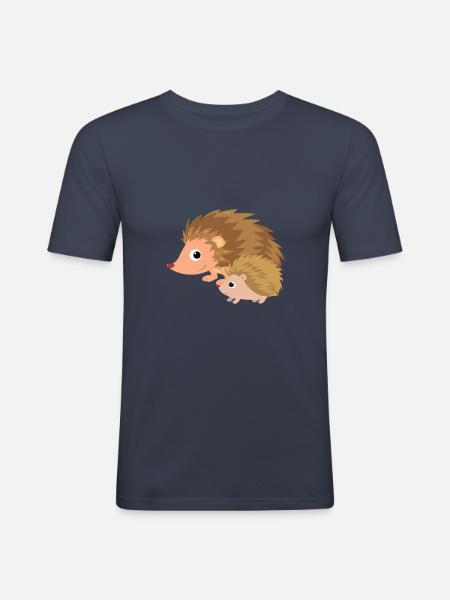 Hérisson avec bébé hérisson - T-shirt près du corps Homme - bleu marine