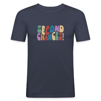Second Chances, Retro Groovy, optimistic, new beginnings - Men's Slim Fit T-Shirt - navy - Front - Nik (191cm)
