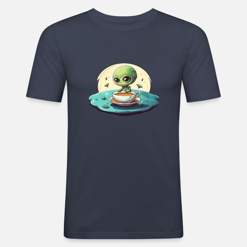 grünes alien kaffee kaffeetrinker - Männer Slim Fit T-Shirt - Navy