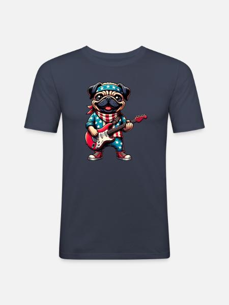 Pug Guitarist - Men's Slim Fit T-Shirt - navy