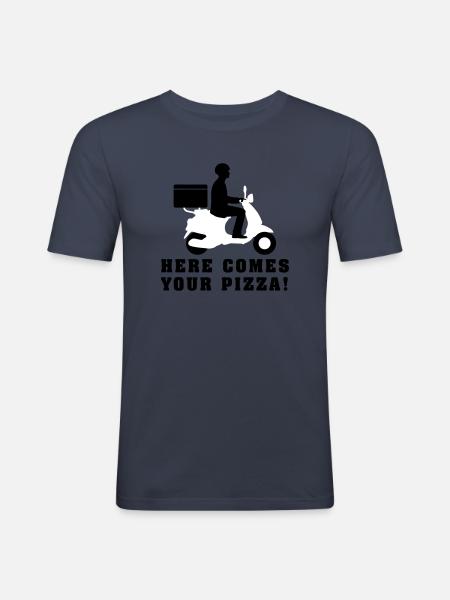 pizza_roller_lieferant_072016a_2c - Männer Slim Fit T-Shirt - Navy