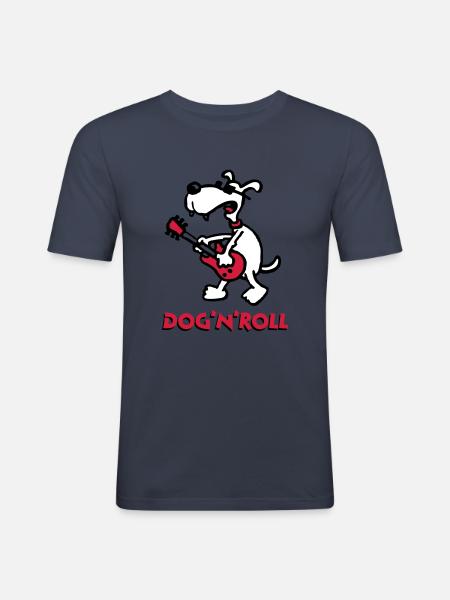 dog_n_roll_b_3c_white - Men's Slim Fit T-Shirt - navy